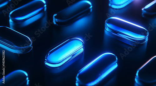 Blue-lit containers are neatly arranged, showcasing their sleek design and modern aesthetics in low light