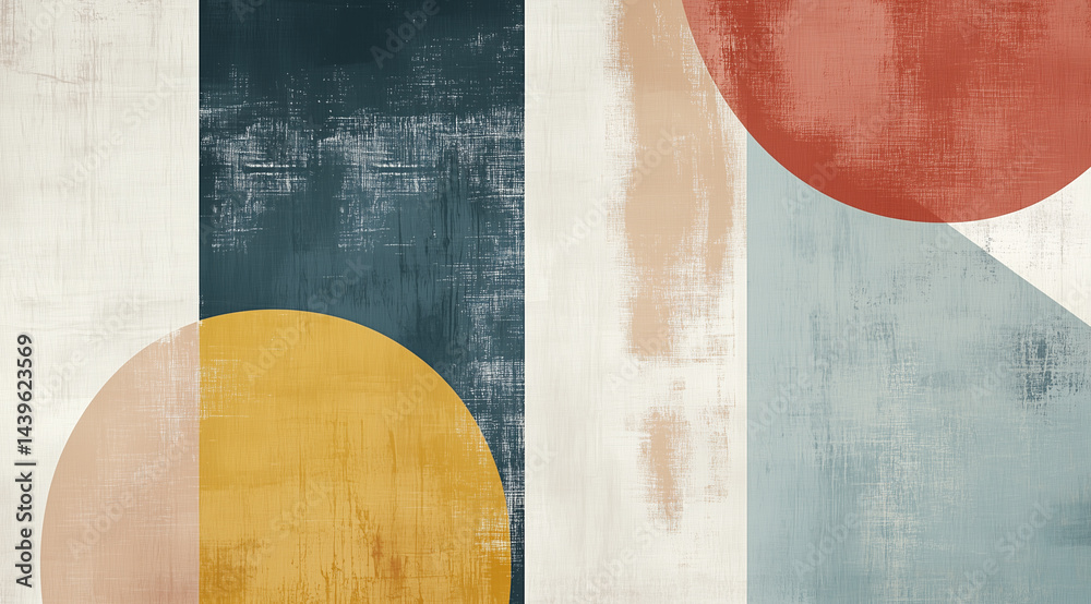 Colorful geometric shapes in soft tones add a contemporary touch to wall decor, enhancing the indoor space's ambiance