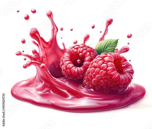 Fresh raspberries in juice splash photo