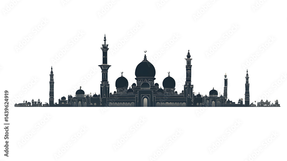 Fototapeta premium Eid ul-Adha Greeting Card Template with Mosque Silhouette - Isolated on Transparent background