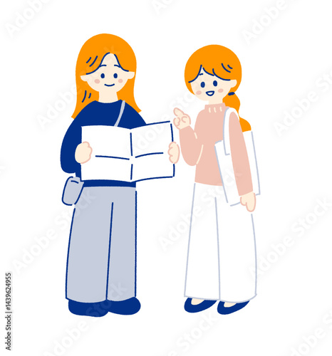 地図を見て相談する女性 Women looking at a map and planning