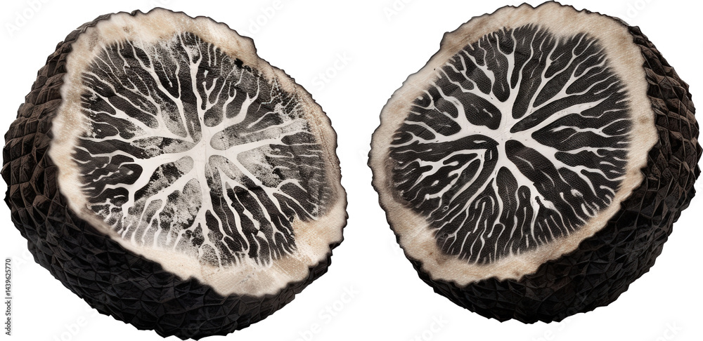 Unique black and white fruit cross-section