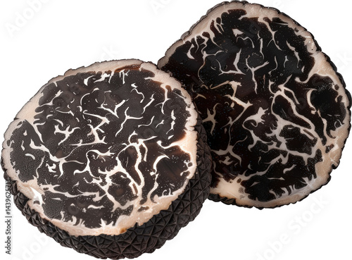 Obraz na płótnie Black truffle slices on a white background w salonie