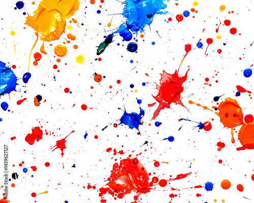 Colorful paint splashes on black canvas