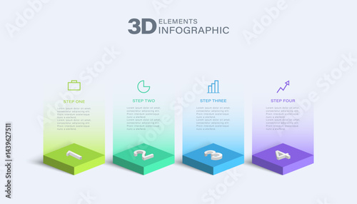 3d vector infographic design template with four steps or options. Business or marketing infographics with icons and data