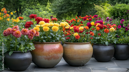 Wallpaper Mural Vibrant Dahlia Blooms in Terracotta Pots: A Stunning Summer Garden Display Torontodigital.ca