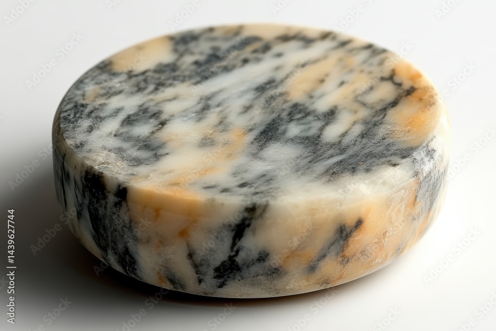 Obraz premium Marble soap dish, round stone tray with beige and gray veining, minimal bathroom decor prop for skincare product mockups 
