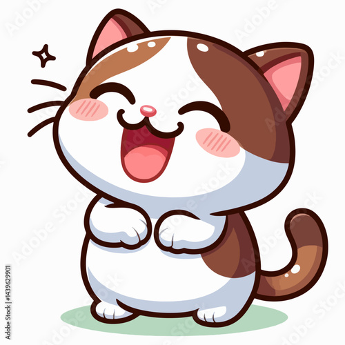 Digitally rendered, friendly-looking cartoon cat character,  exhibiting a happy and playful expression.