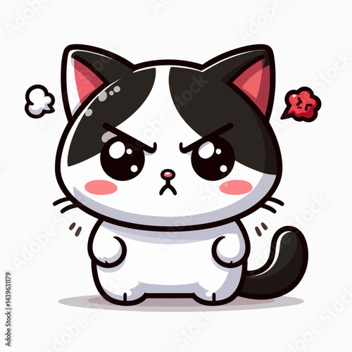 Cartoon feline with black and white markings, conveying a look of irritation or displeasure.