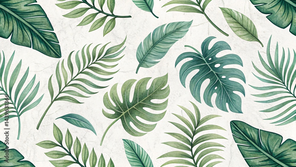 Seamless Hand-Drawn Tropical Botanical Pattern Green Leaves and Branches Seamless Hand-Drawn Tropical Botanical Pattern Green Leaves and Branches