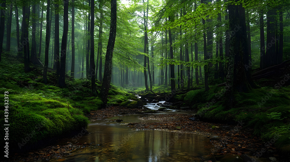 Obraz premium Enchanted Forest Stream: A Serene Nature Escape