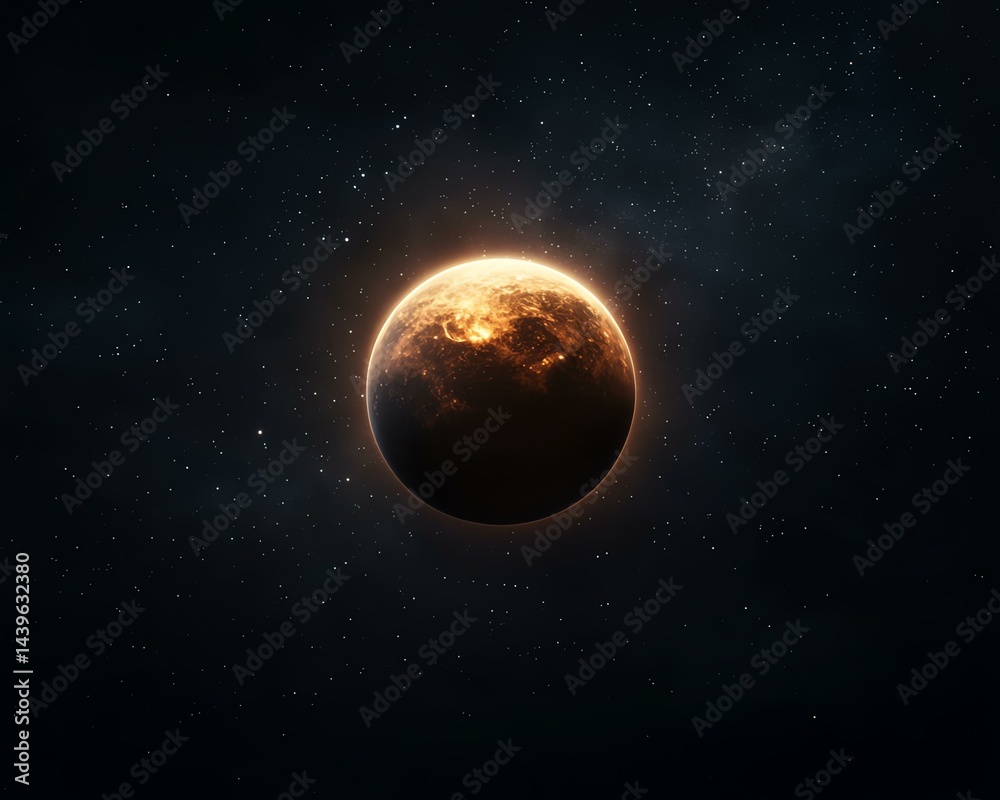Astrophotography, Planets, Composition, Glowing Planet Surrounded by Stars in Dark Infinite Space