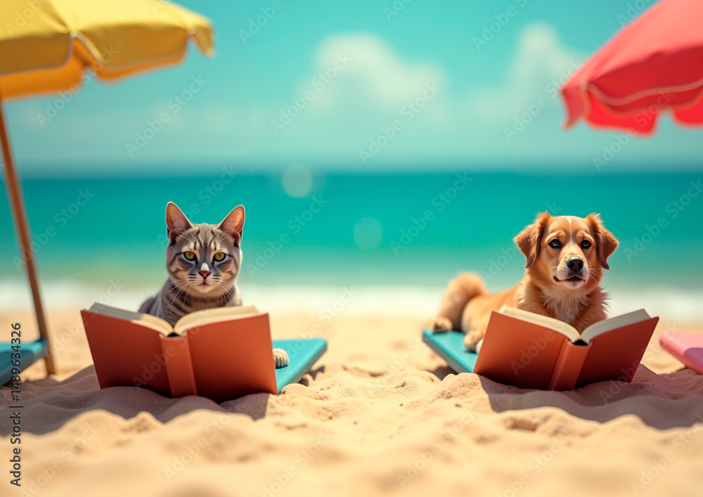 Cat and dog on the beach