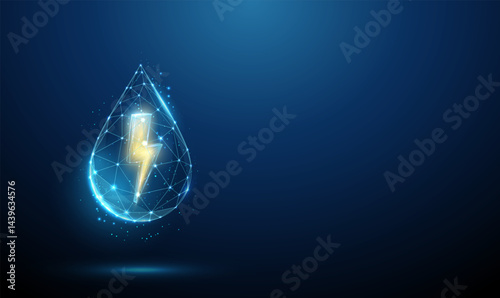 Yellow lightning inside a water droplet Renewable energy, water conservation, eco-friendly power concept