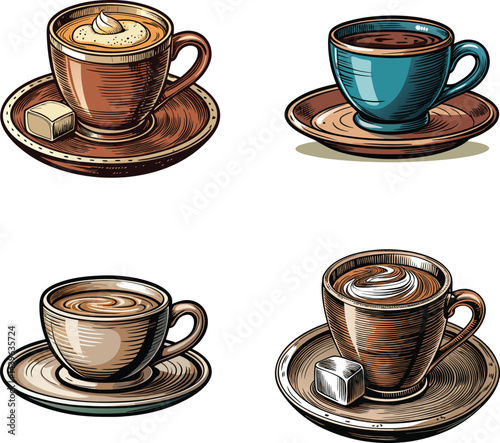 Coffee Cups Different Brews and Styles Vector Illustration Image