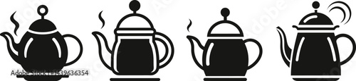 Different teapots hot beverage symbol kitchenware black and white vector illustration image