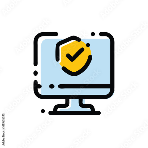 monitor with checkmark computer security on white background for web and graphic design
