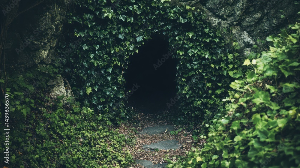 Fototapeta premium Enigmatic Green Tunnel: A Mysterious Passage Hidden in Nature's Embrace