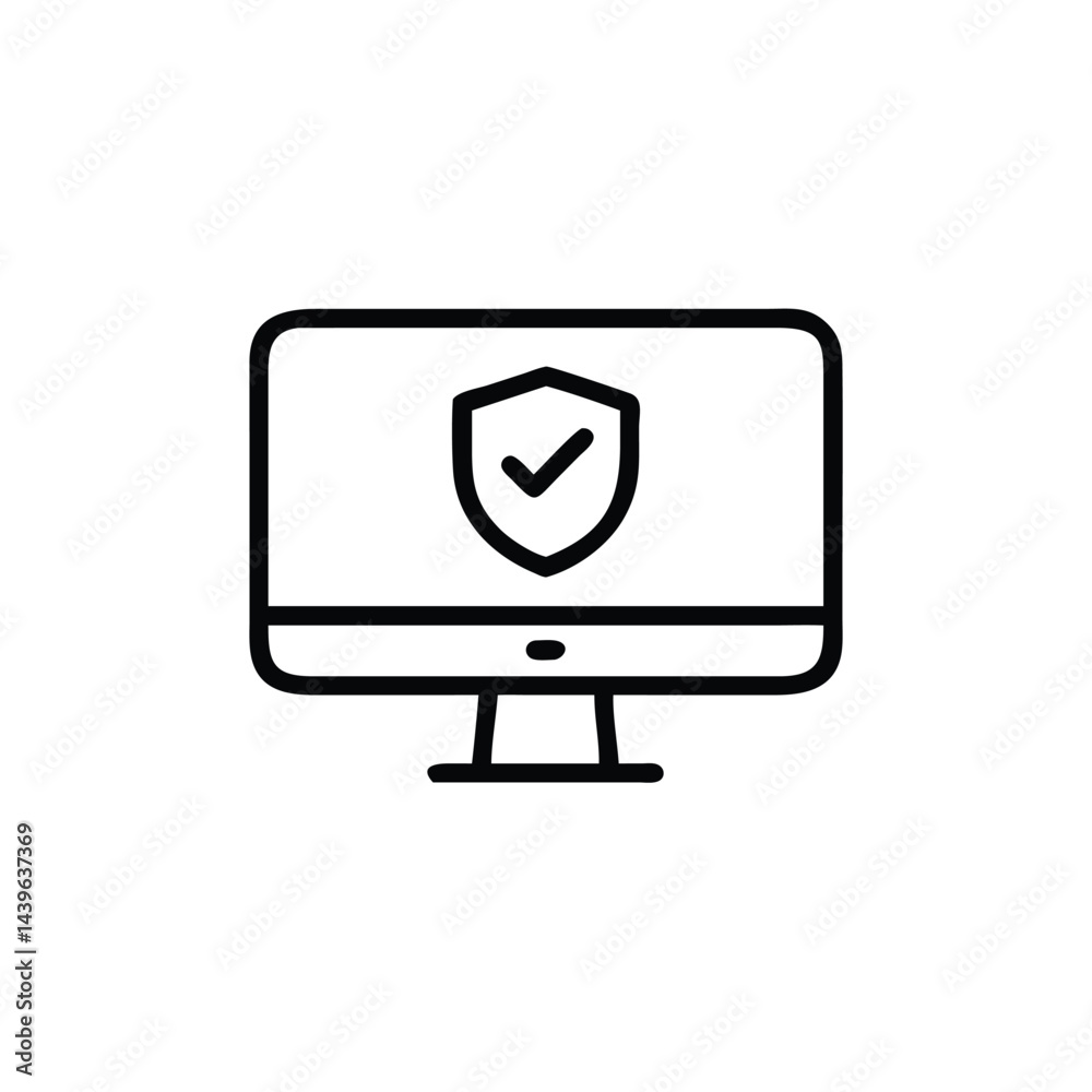 monitor with checkmark computer security on white background for web and graphic design monitor with checkmark computer security on white background for web and graphic design