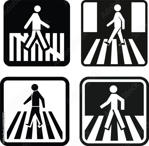 Pedestrian crossing signs variations black and white