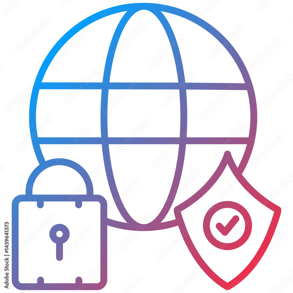 Global Security Line Icon Style Global Security Line Icon Style