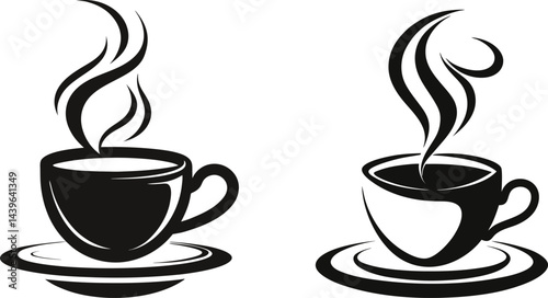 Two steaming coffee cups on saucers design