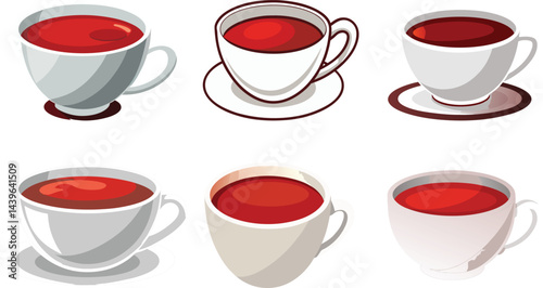 Red tea cups different styles vector illustration image