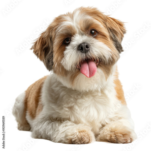 Isolated Shih Tzu Dog Lying Down with Tongue Out.