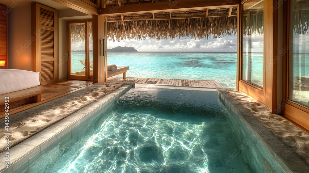 Obraz premium Luxury Beachfront Villa with Private Pool and Breathtaking Ocean View