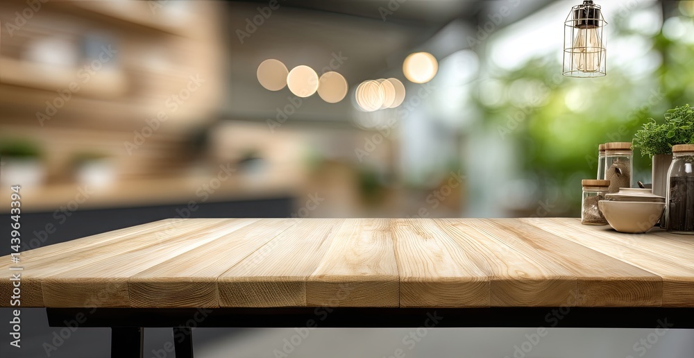 Obraz premium Empty wooden table in a cafe