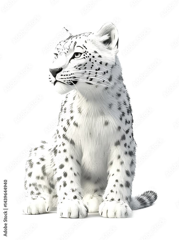 Naklejka premium Snow Leopard for Wildlife and Nature Art - Isolated on White Background