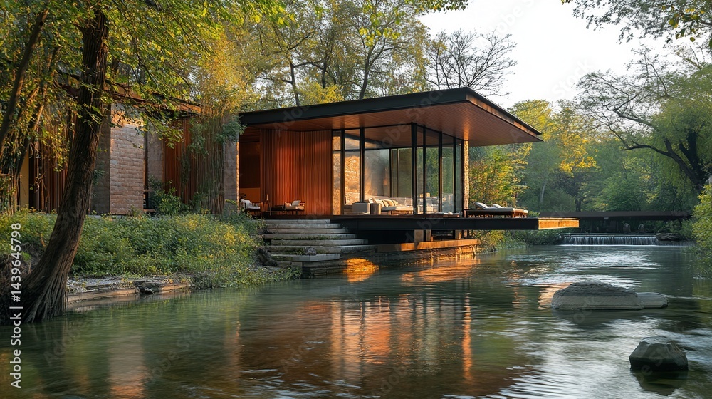 Obraz premium Tranquil riverside retreat