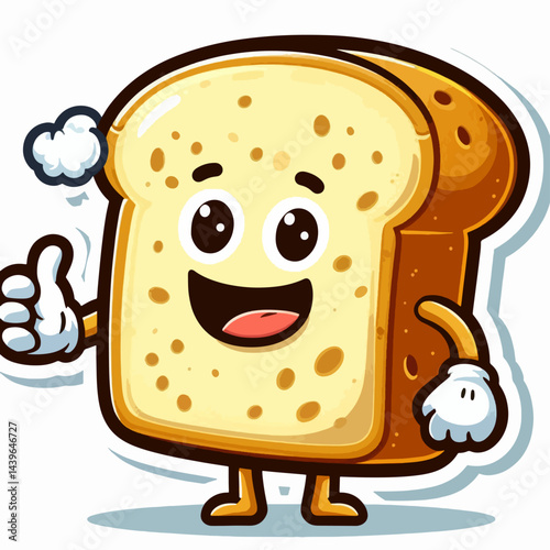 Cartoon depiction of a slice of bread with a cheerful expression, giving a thumbs-up gesture.