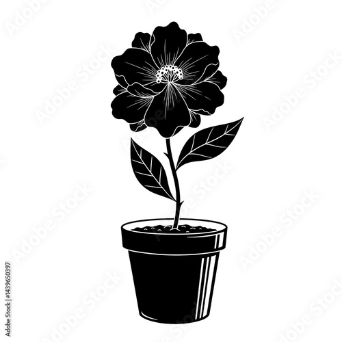 Potted Flower Black Illustrations on White Background Minimalist Art for Inspiration
