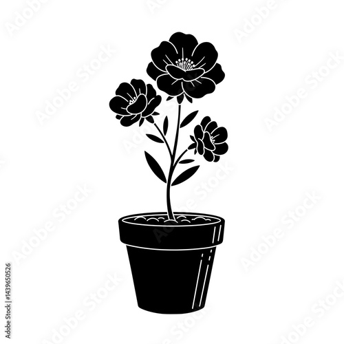 Potted Flower Black Illustrations on White Background Minimalist Art for Inspiration