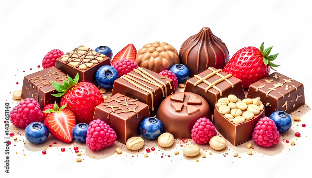 A tempting array of chocolates and fresh berries, a visually appealing and tasty treat.