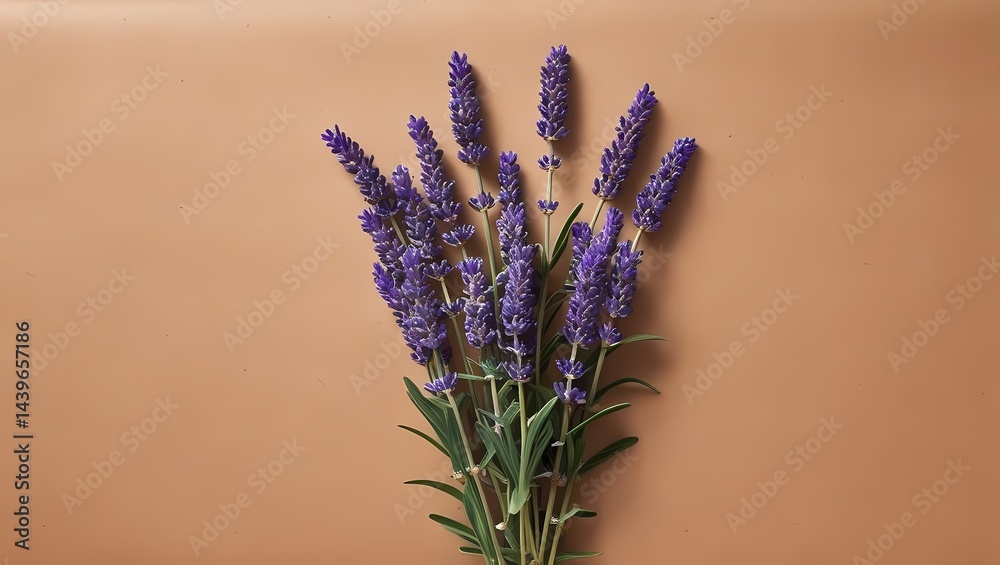 Lavender bouquet on a warm brown background celebrates nature's beauty and tranquility