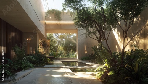 Modern Courtyard Garden, Sunlight Dappling