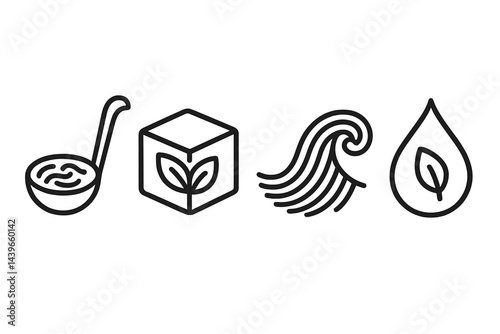 Cuisine icons featuring utensil, broth, noodle, and spice