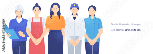 多職種で活躍する女性。ベクターイラストセット。