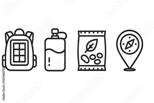 Outdoor-gear icons showing power, hydration, nutrition, and direction