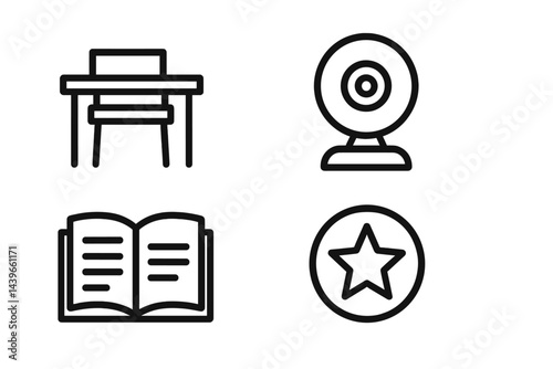 Education icons merging physical, virtual, reading, and achievement