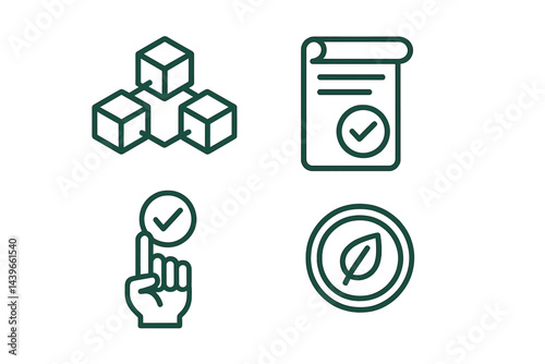 Sustainable-crypto icons linking tech blocks, governance, and nature
