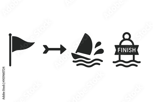 Nautical-race icons highlighting signal, wind, action, and victory