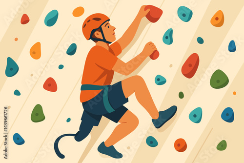 Flat inclusive-sport scene showing grips, harness, and determination