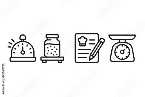 Culinary-class icons featuring timing, flavor, notes, and measurement