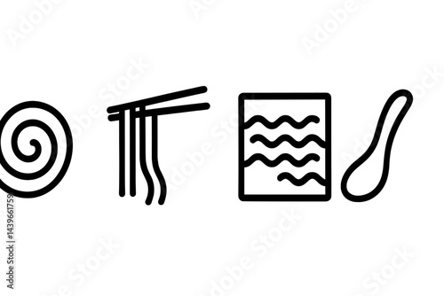 Cuisine icons depicting bowl, utensil, topping, and broth accent