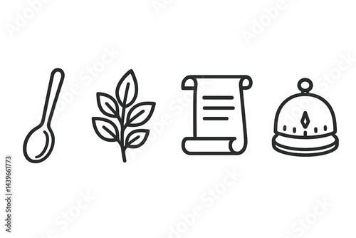 Culinary icons representing flavor check, ingredients, steps, and timing