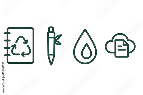 Green workspace icons concentrate on the themes of reuse, bamboo, and digital transformation