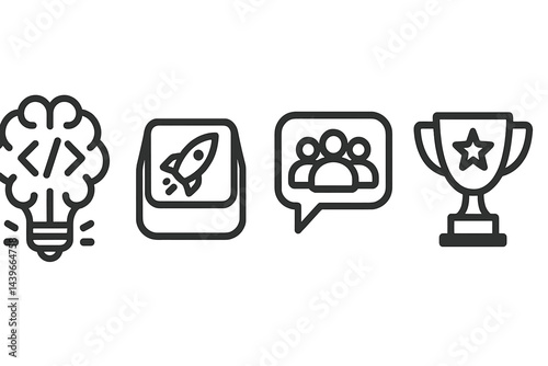 Icons of youth coding combine ideas, speed, conversation, and triumph
